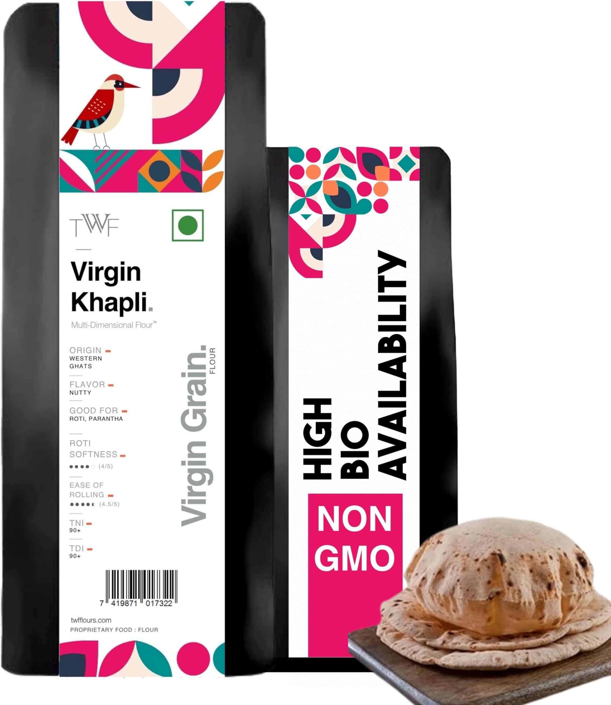 TWF Virgin Khapli Wheat Flour | 1 Kg | High Protein & Fiber | Stone Ground | Low GI of 39 | Emmer Atta | Diabetic Friendly | Easy Digestion | No Blending - 100% Virgin Khapli Atta