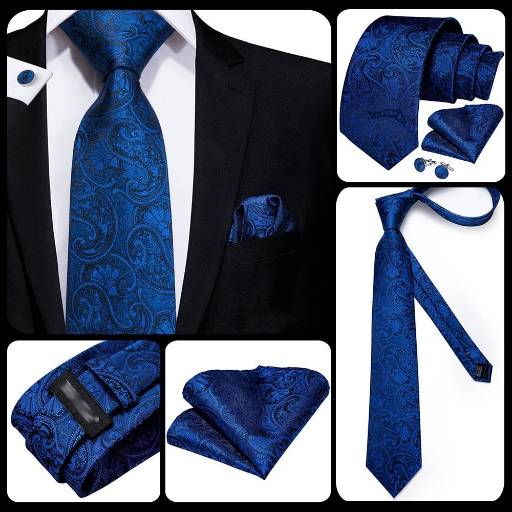 Corbata de Boda de Seda de Cachemira sólida Azul Marino para Hombres, Gemelos de pañuelo, Conjunto de Corbata para Hombres, Fiesta de Negocios