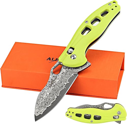ALBATROSS Cool Flipper Axis Lock - Cuchillo de bolsillo plegable con hoja de acero de Damasco moderna de 3 pulgadas y mango FRN de alta resistencia
