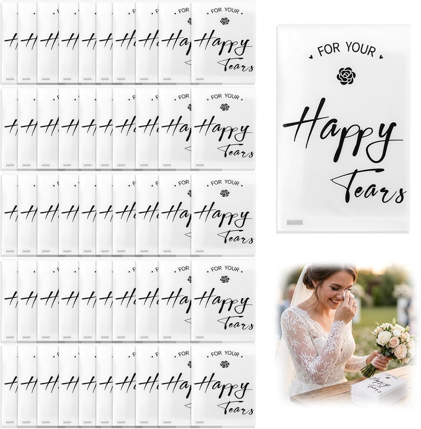 30 Packs Happy Tears Tissues for Wedding,3 Ply Wedding Tissues for Wedding Favors,Bulk Individual Tissues Packs for Wedding Welcome Bag Stuffers,Guest souvenirs
