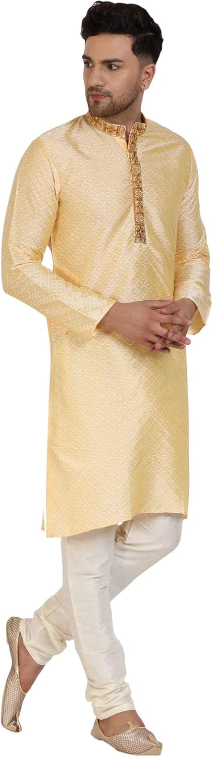 SKAVIJ Men’s Jacquard Silk Embroidered Kurta Pajama Set - Eid & Ramadan Festive Ethnic Wear - Image 4