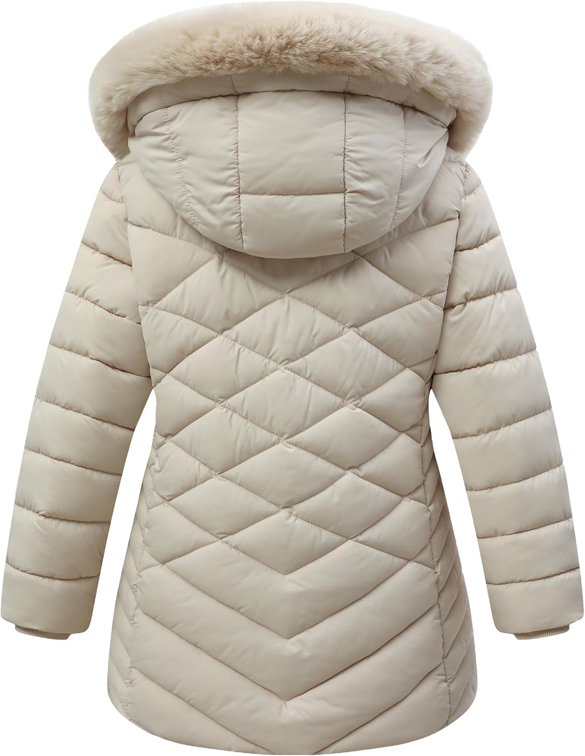Girls Winter Long Down Coat with Fur Hood,Warm Quilted Jacket for Kids Cold Weather Outdoor Protection - Image 2