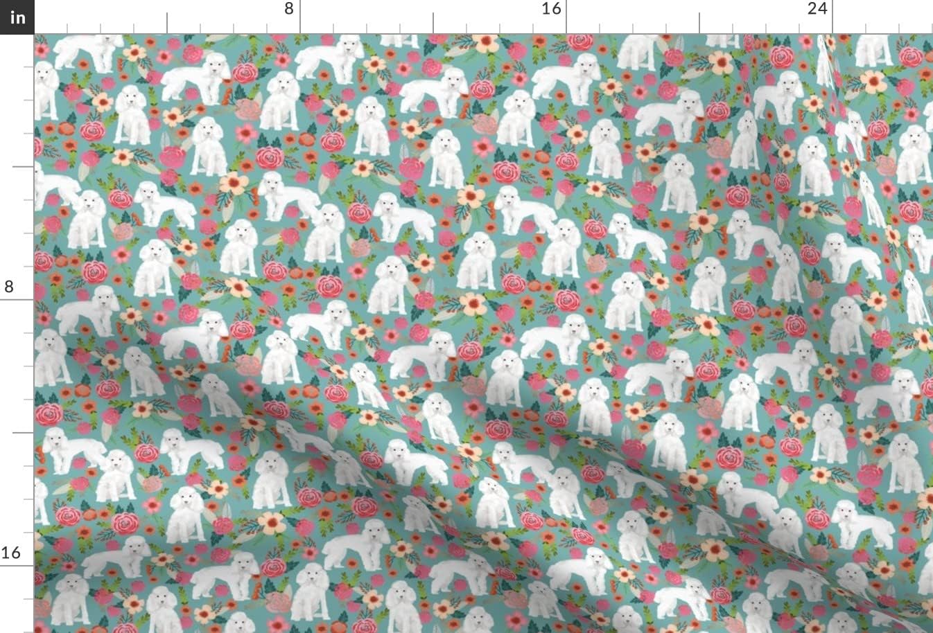 Spoonflower Fabric - Toy Poodle Florals Dog Dogs Breeds Blue Breed Floral Printed on Upholstery Velvet Fabric Fat Quarter - Upholstery Home Decor Bottomweight Apparel