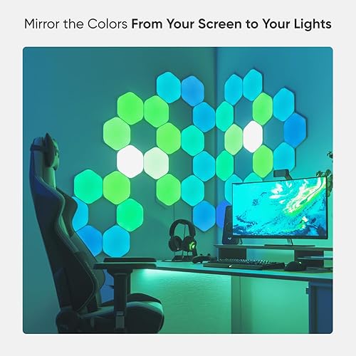 Miniatura 5 de Nanoleaf Shapes WiFi and Thread Smart RGBW 16M+ LED de color regulable para juegos y decoración del hogar, kits de luces de pared más inteligentes