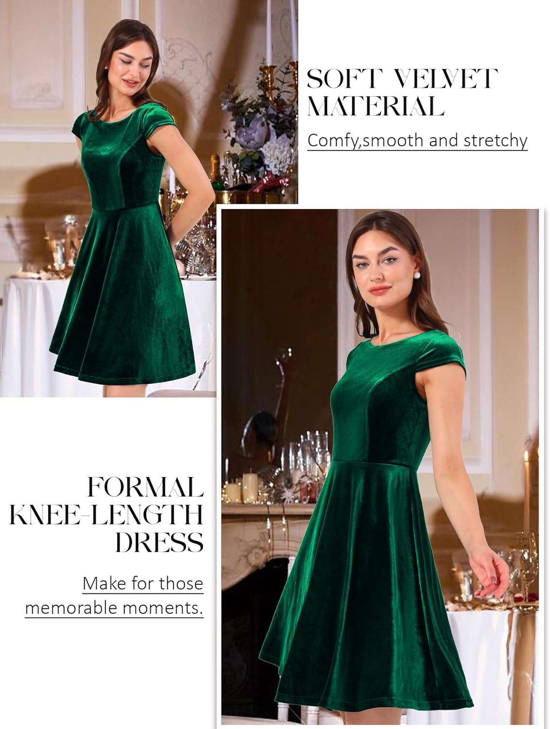 Dressystar Women's Velvet Cocktail Party Formal Dress Cap Sleeve A Line Fall Winter Vintage Rockabilly Dresses Prom Gown - Image 6