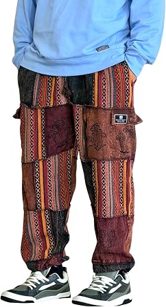 Causal Patchwork Harem Pants | Stonewashed Elastic Waist | Handmade Himalayan gheri Cotton. Baggy Relaxed fit