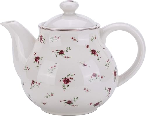 Teteras de porcelana con tapas, tetera vintage hermoso diseño de rosas, tetera de cerámica floral grande para cocina y comedor, tetera china para té