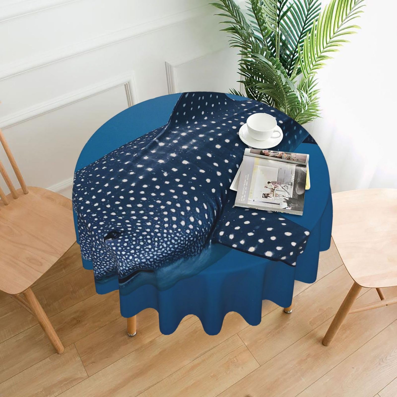 FodPand Variegated Whale Shark Navy Tablecloths for Round Tables 60 Inch - Reusable Washable Dining Table Clothes - Stain and Wrinkle Resistant Decorative Fabric Table Cover for Wedding Party
