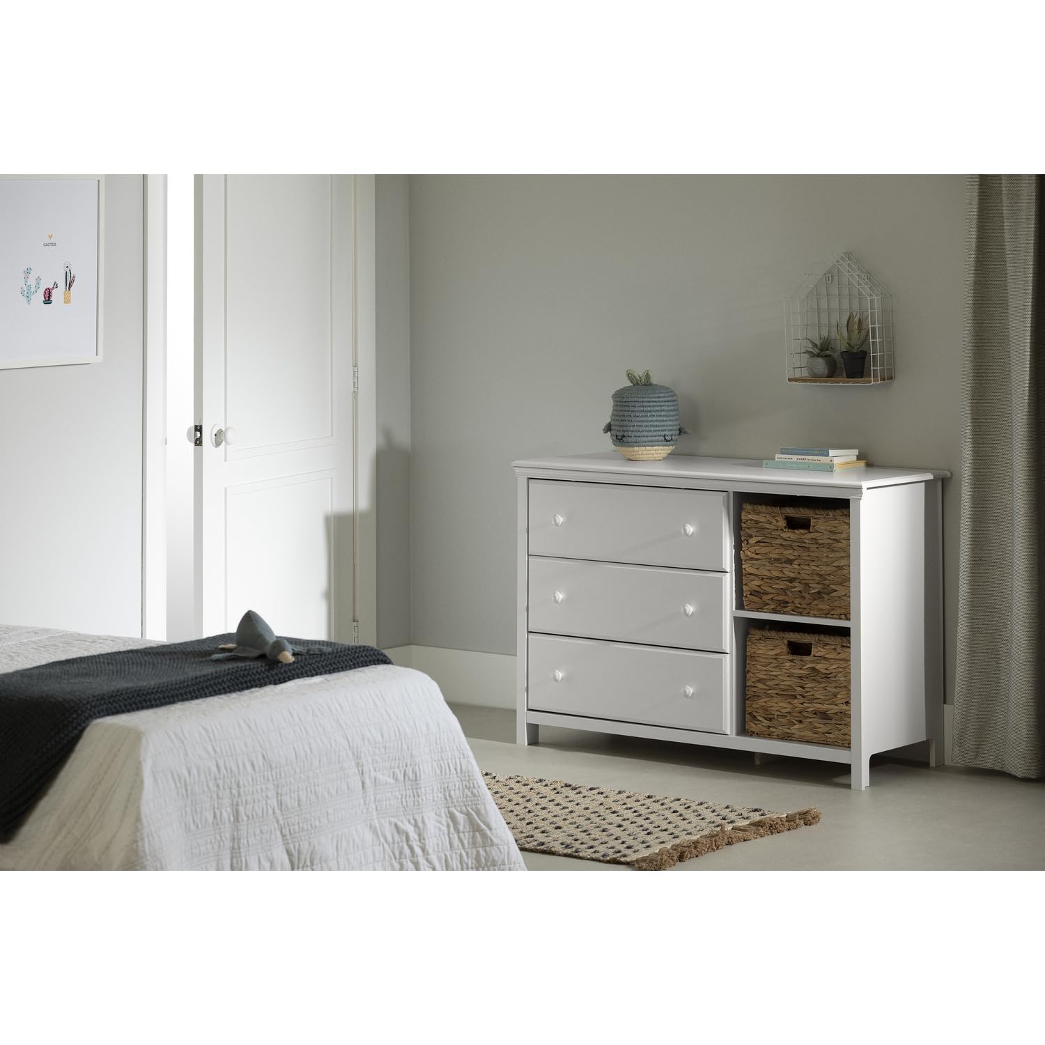 South Shore Cotton Candy 3-Drawer Dresser with Baskets, Pure White Home