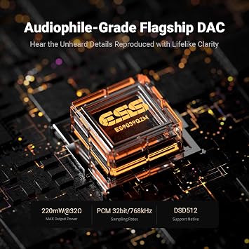Fosi Audio DS3 USB-C DAC HiFi Amp Dongle, Portable Headphone Amplifier with 7.1 Spatial Audio, ES9039Q2M XMOS Powered, DSD512, 3.5mm Single 4.4mm Balanced for PC/Phone/ PS5/ Switch Black