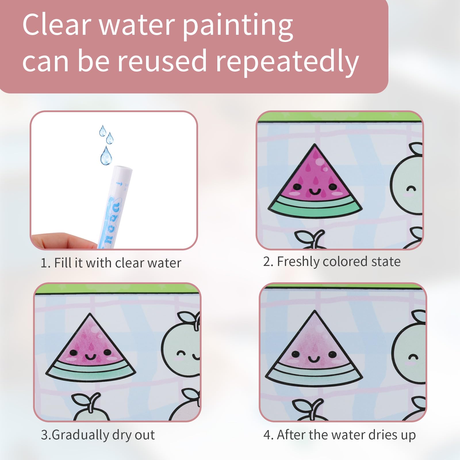 SLshiBo Pack of 3 Water Colouring Books, Water Wow Colouring Book with Water Pen - Image 4