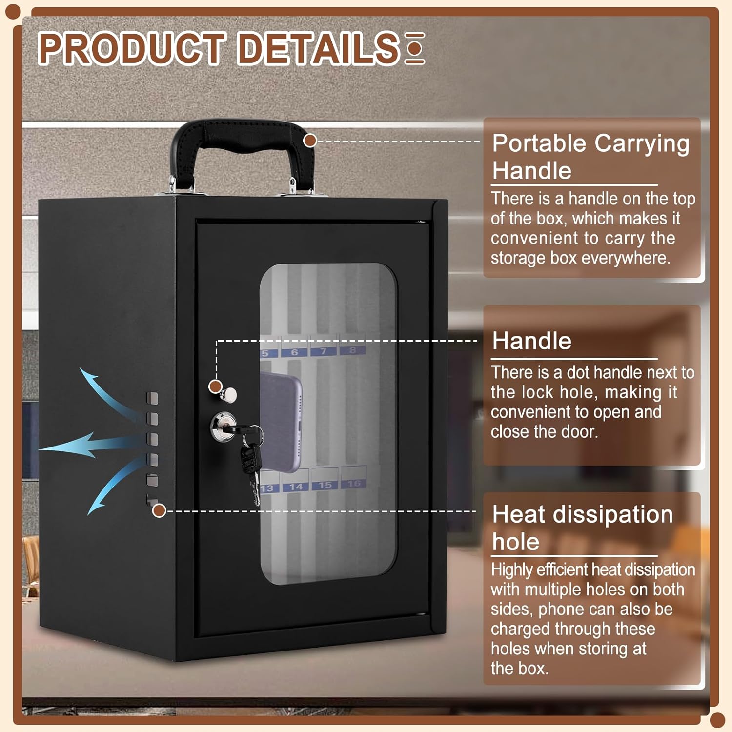 Cell Phone Locker Box, Thickened Steel Cell Phone Storage Cabinet 24 Slots Wall-Mounted, with Safety Lock for School, Company