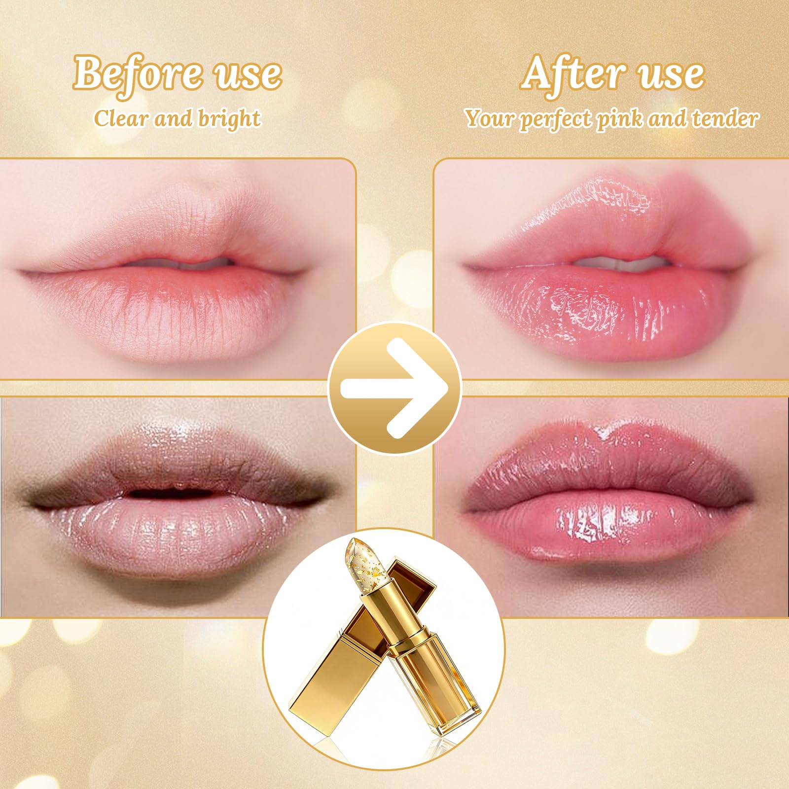 Coellyo Truetone PH Adjusting Lipstick, Colour Changing PH Lipstick Clear To Pink with Gold Foil, Moisturizing Long Lasting Lip Balm for Mature Women (2pcs) — view 5