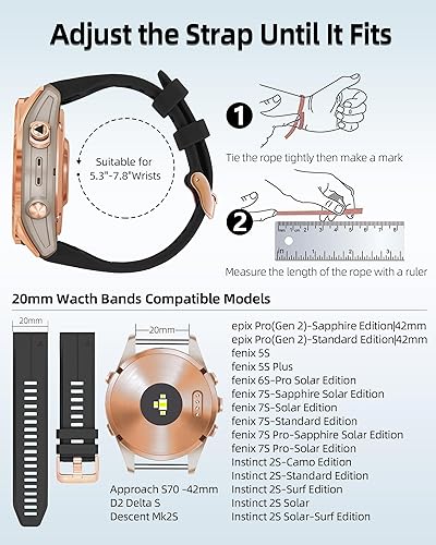 Miniatura 3 de Correa de reloj de 0.787 in para Garmin fenix 5s fenix 6s fenix 7s pro zafiro quickfit 20 bandas de repuesto para Garmin epix 2 1.654 in correa