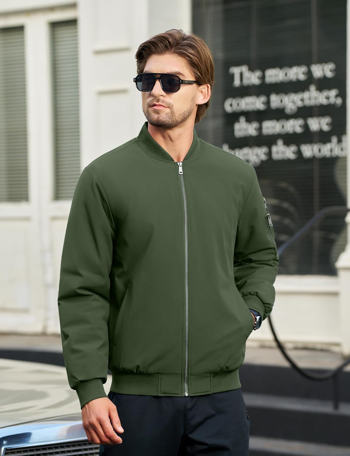 Cotrasen Mens Bomber Jacket Fall Winter Warm Windbreaker Casual Full Zip Padded Coats with Pockets - Image 3