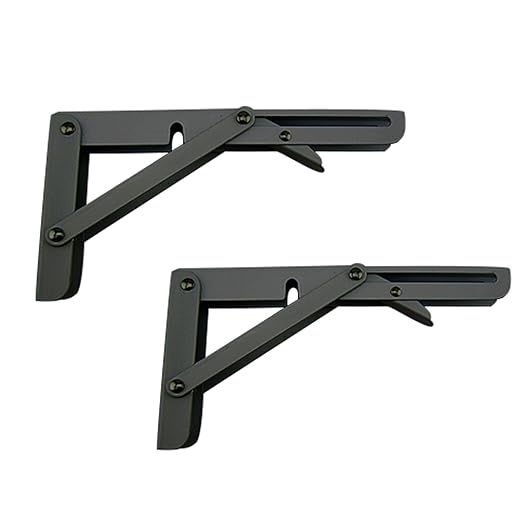 MechWares Folding Bracket for Shelves Tables Long Release Space Saving for Standing Desk Wall-Mounted Drop-Leaf in Kitchen | Laundry Room | Garage | Boat | RV (Black1 Pair/2Pcs) (8 inch)