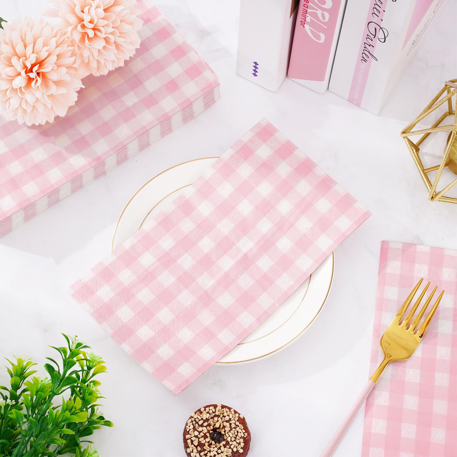 100 Pack Easter Buffalo Plaid Guest Napkins - Pink Blue Yellow Pastel Checkered Disposable Paper Hand Towels