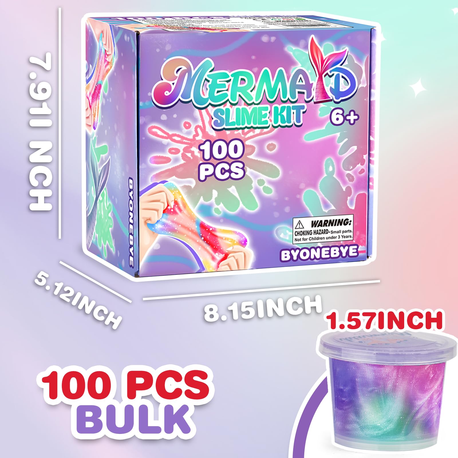 100 Pack Mermaid Slime Cup Bulk for Kids, Mermaid Theme Slime Party Supplies, Birthday Favors, Goodie Bag Treat, Basket Filler, Class Prizes for Girls Boys