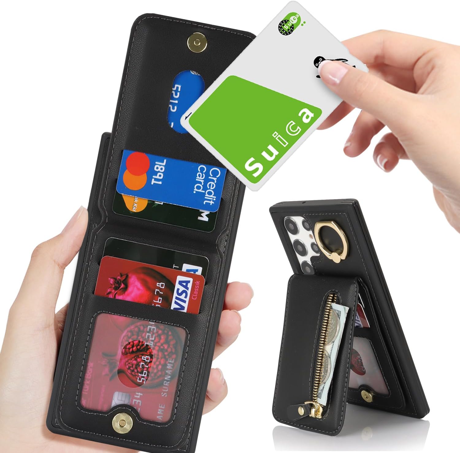 for Samsung Galaxy S22 Ultra Phone case with Card Holder with Compatible magsafe Magnetic, Key Chain PU Leather Flip Kickstand Detachable 2-in-1 Wallet case Women Men-Black - Image 7