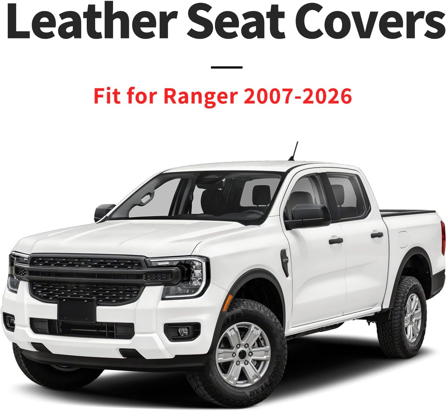 Fit for Ranger Car Seat Covers Compatible with Ford Ranger 2007-2026 - Waterproof Breathable Leather Automotive Seat Cushions Protector,Airbag Compatible,Only 2 Front seat Covers(Black)
