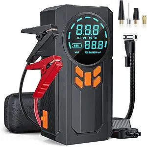 Jump Starter with Air Compressor, 5000A 160PSI Battery Jumper Starter Portable (9.0 Gas/8.0L Diesel), 12V Jump Box Car Battery Jump Starter with Smart Jumper Cables, LED Light, LCD Display