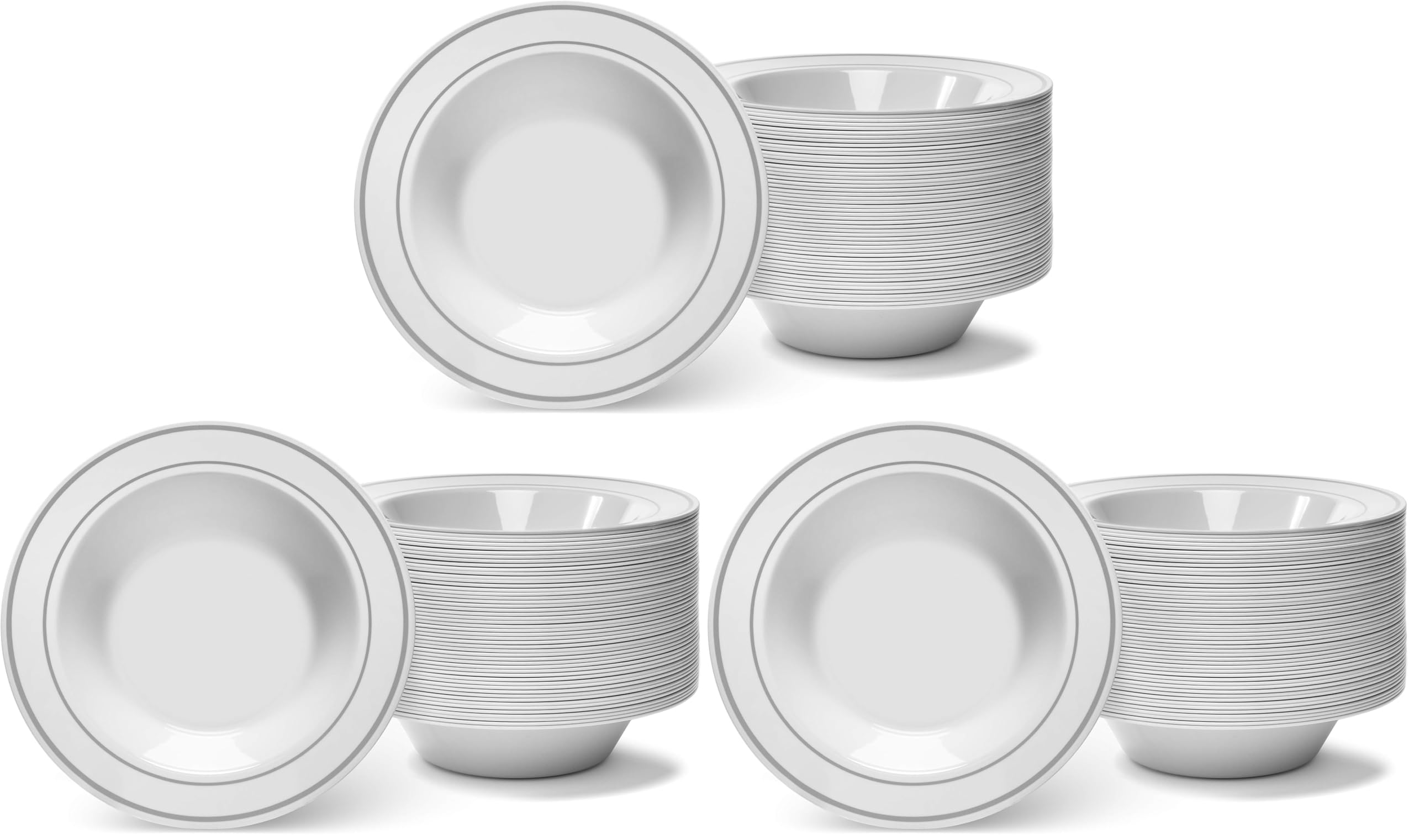 Silver Rimmed White Bowls - 50 Count -8 Silver Rimmed White Bowls - 50 Count -8