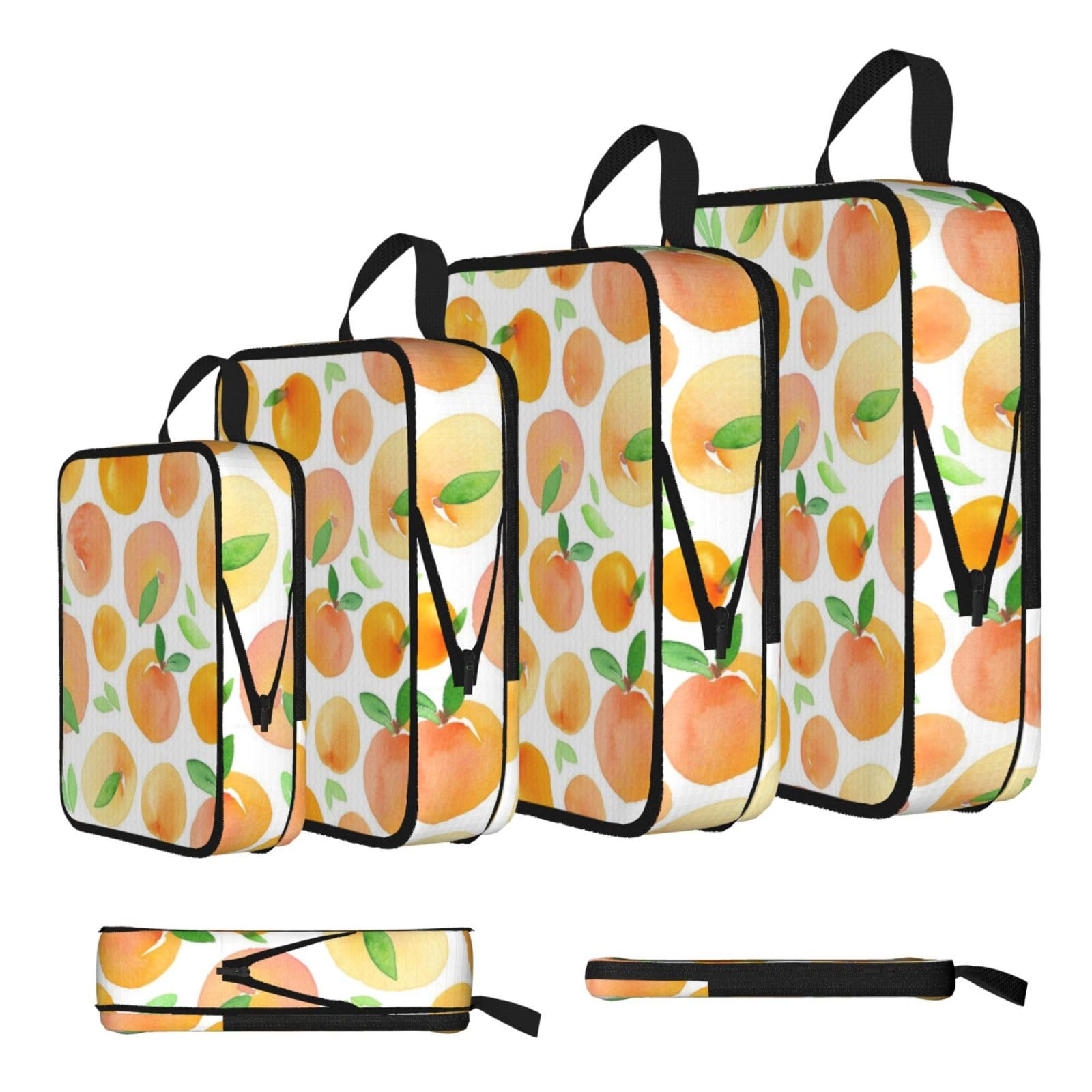 Peach Print 4 Set Compression Packing Cubes For Suitcases,Expandable Storage Bags Organizers