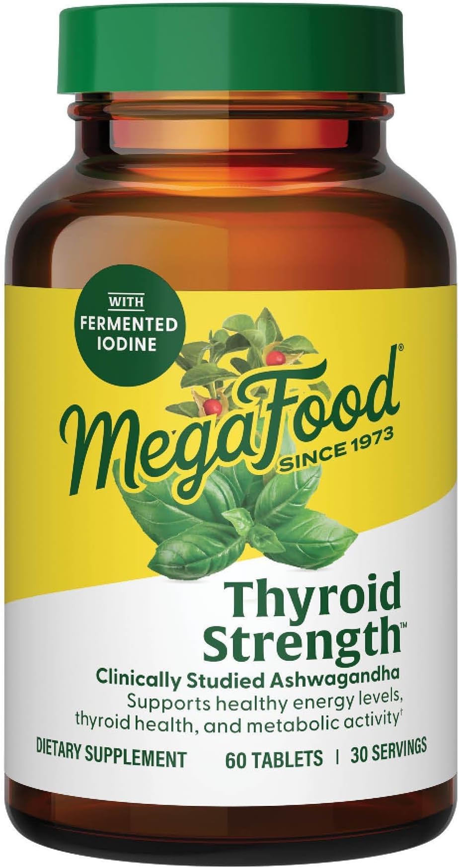 MegaFood Thyroid Strength, Supports Healthy Energy Levels, 60 Tablets | Thyroid Support for Women, Ashwagandha, Zinc, Selenium, Copper, Iodine and L-Tyrosine & Herb Blend, Vegetarian, 30 Servings