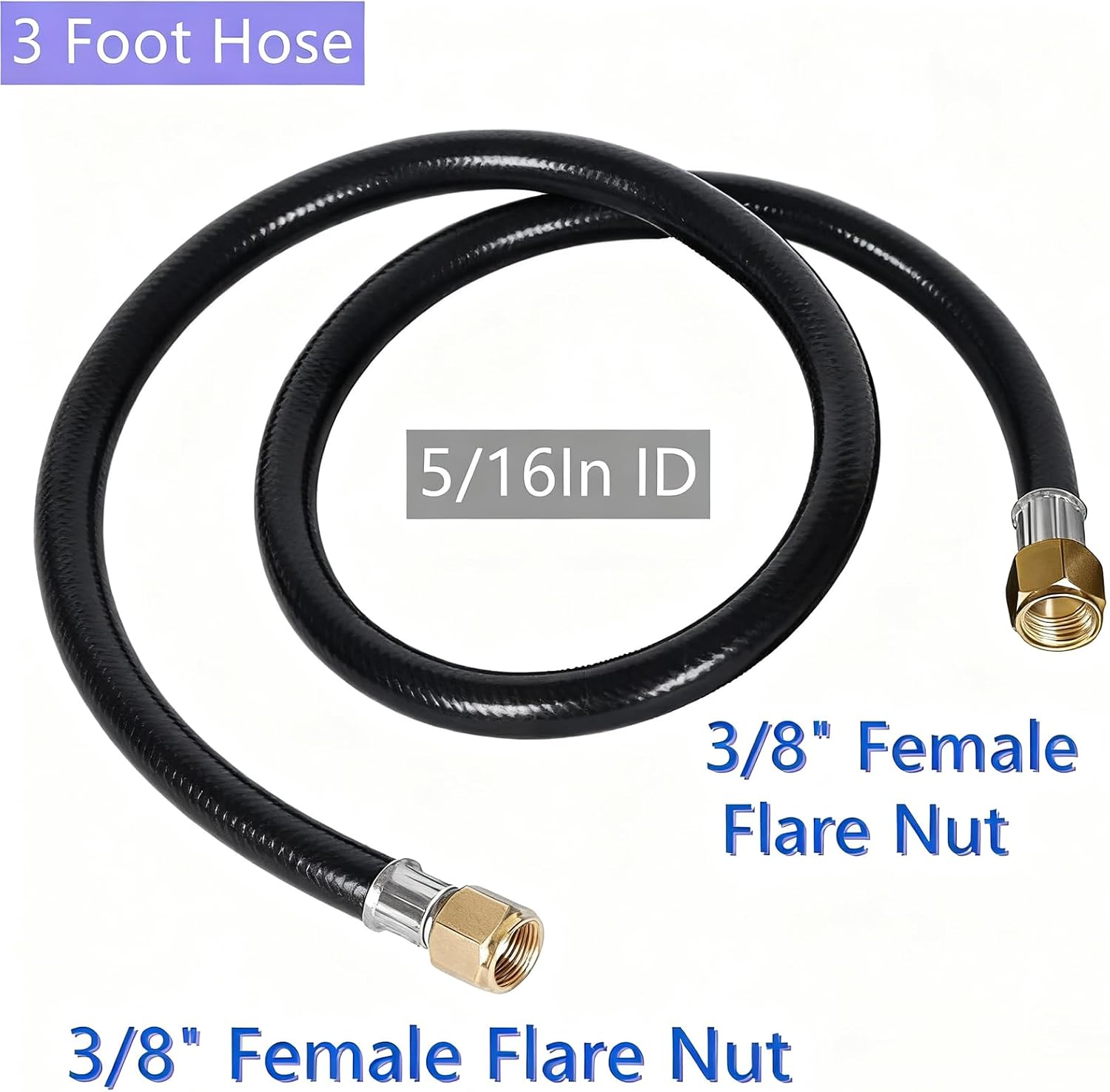 MCAMPAS Propane Hose Extension, 3/8 Inch RV Quick Connect, Gas Line for Grill, Heater, Fire Pit, Flexible Design (3 Feet) (Pack of 2)