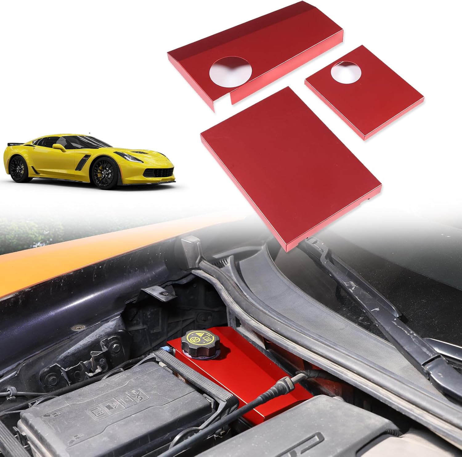 Front Engine Compartment Leak Proof Panel Cover Compatible with Chevrolet Corvette C7 2014-2019 Aluminum Engine Coolant Fuse Box Panel Trim Cover Molding Protection Accessories (Black)
