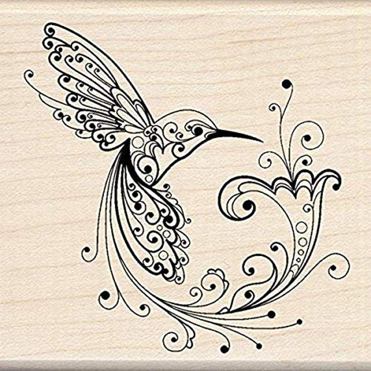 Filigree Hummingbird Rubber Wood Mounted Stamp