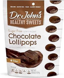 Dr. John’s Sugar Free Candy, Healthy Lollipops with Zero Sugar, Low Calorie Snacks, Keto Friendly Hard Candy Sweets, Chocolate Oval, 14 Count, 3.85 OZ