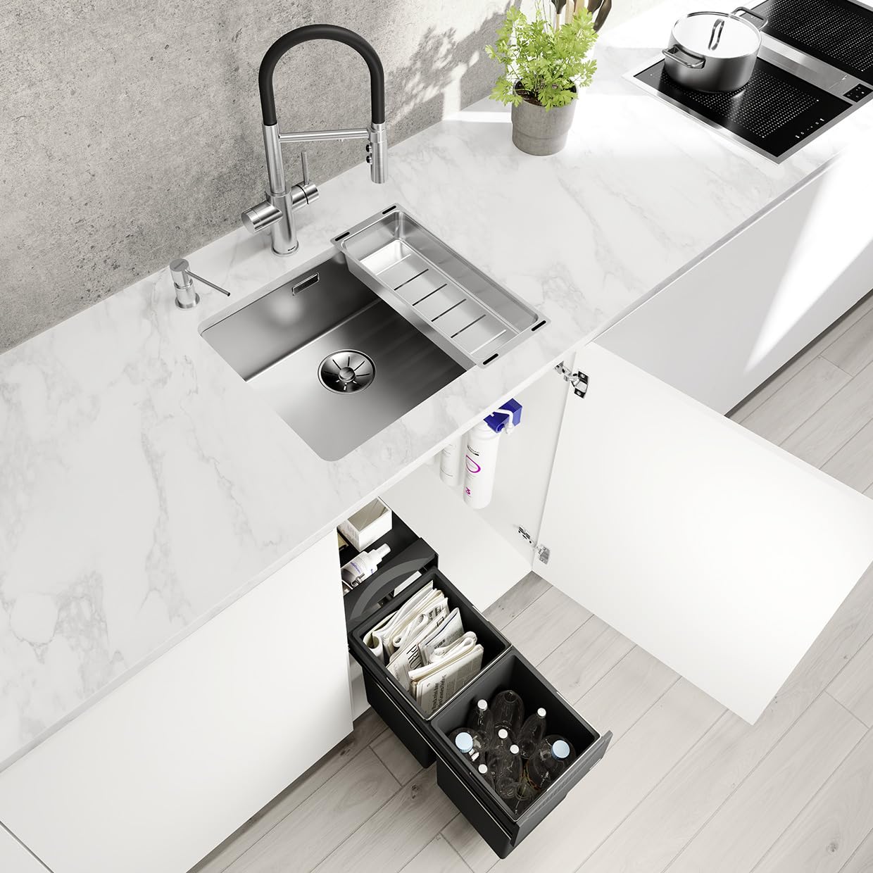 BLANCO Filtro CATRIS-S Flexo | Grifo de cocina cromado | Alta presión | Agua filtrada con filtro BWT | Cambio de chorro transparente a chorro de ducha | Calidad segura del agua y ahorro de agua