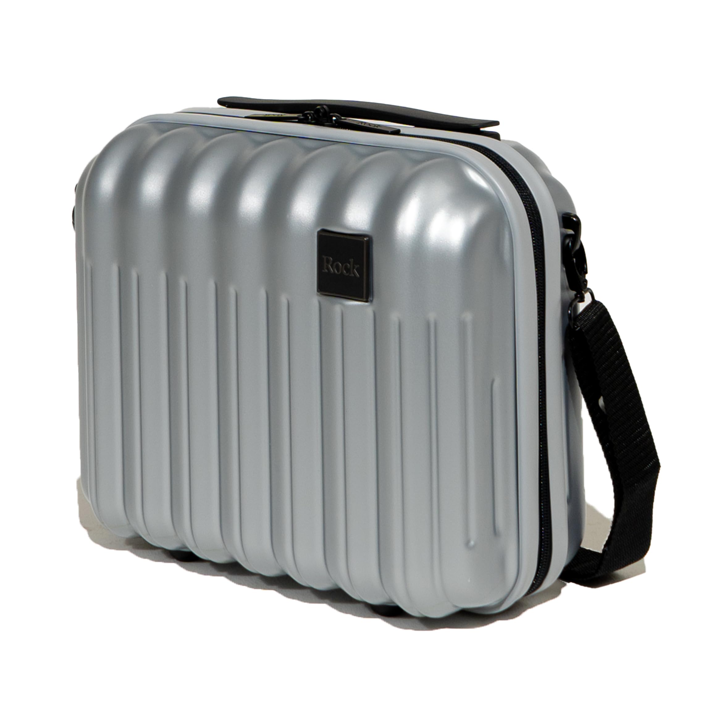 Rock Luna Vanity - Maleta rígida en plata, aprobada para equipaje de mano, correa extraíble para el hombro y la maleta, cremalleras con cerradura, equipaje de mano metálico, 27 x 31 x 17 cm, capacidad