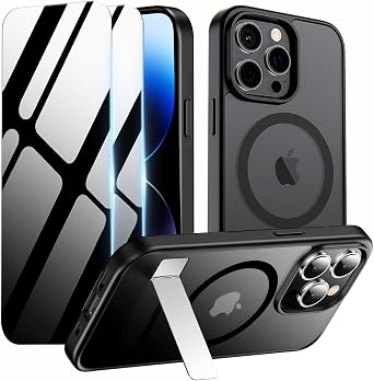 Magnetic Case for iPhone 14 Pro Max with Privacy Screen Protector & Folding Kikstand [Compatible with MagSafe],Soft Shockproof Phone Case Protective Bumper Cover for iPhone 14 ProMax,Black