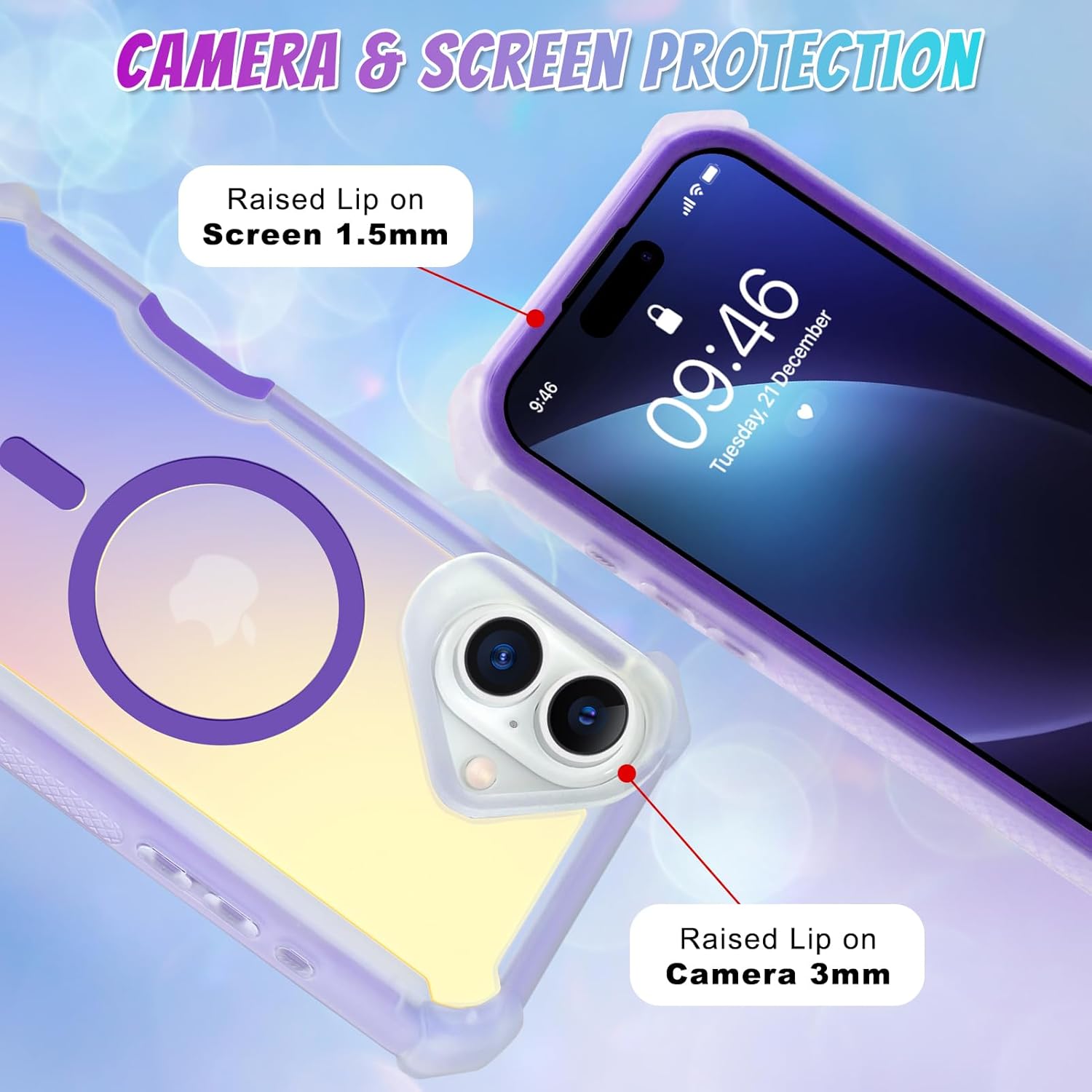 Bonoma for iPhone 17 Case 2025, Iridescent Back, Magnetic Support for MagSafe Shockproof Cover, Crystal and Corner High-Duty Protection for Girls Women -Purple