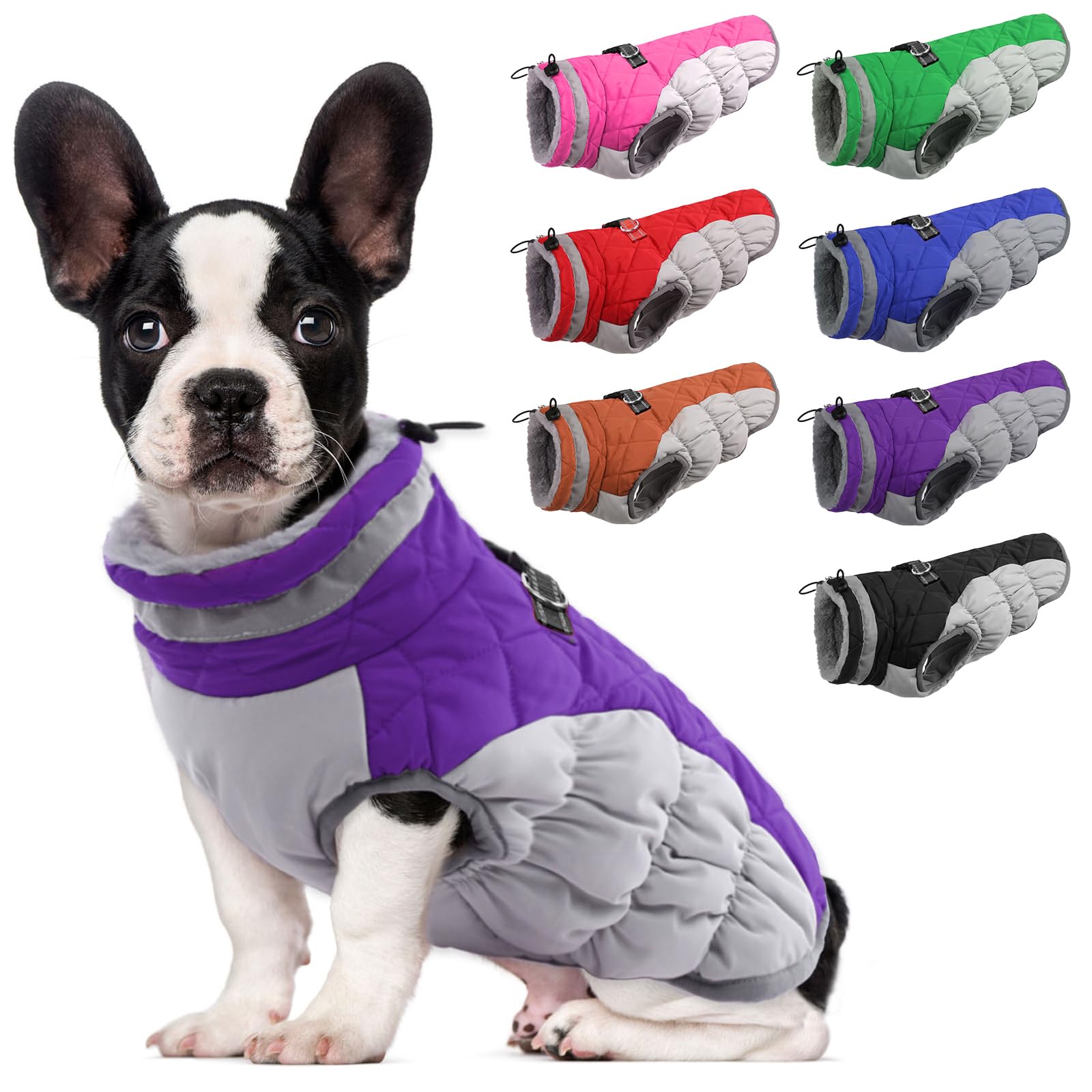 Lelepet Dog Coat Warm Dog Winter Coat Waterproof Dogs Jacket with Harness Built in Reflective Pet Fleece Vest Zip-Up Cold Weather Coats for Large Dogs Turtleneck & Windproof Coats Boston Terrier L — view 51