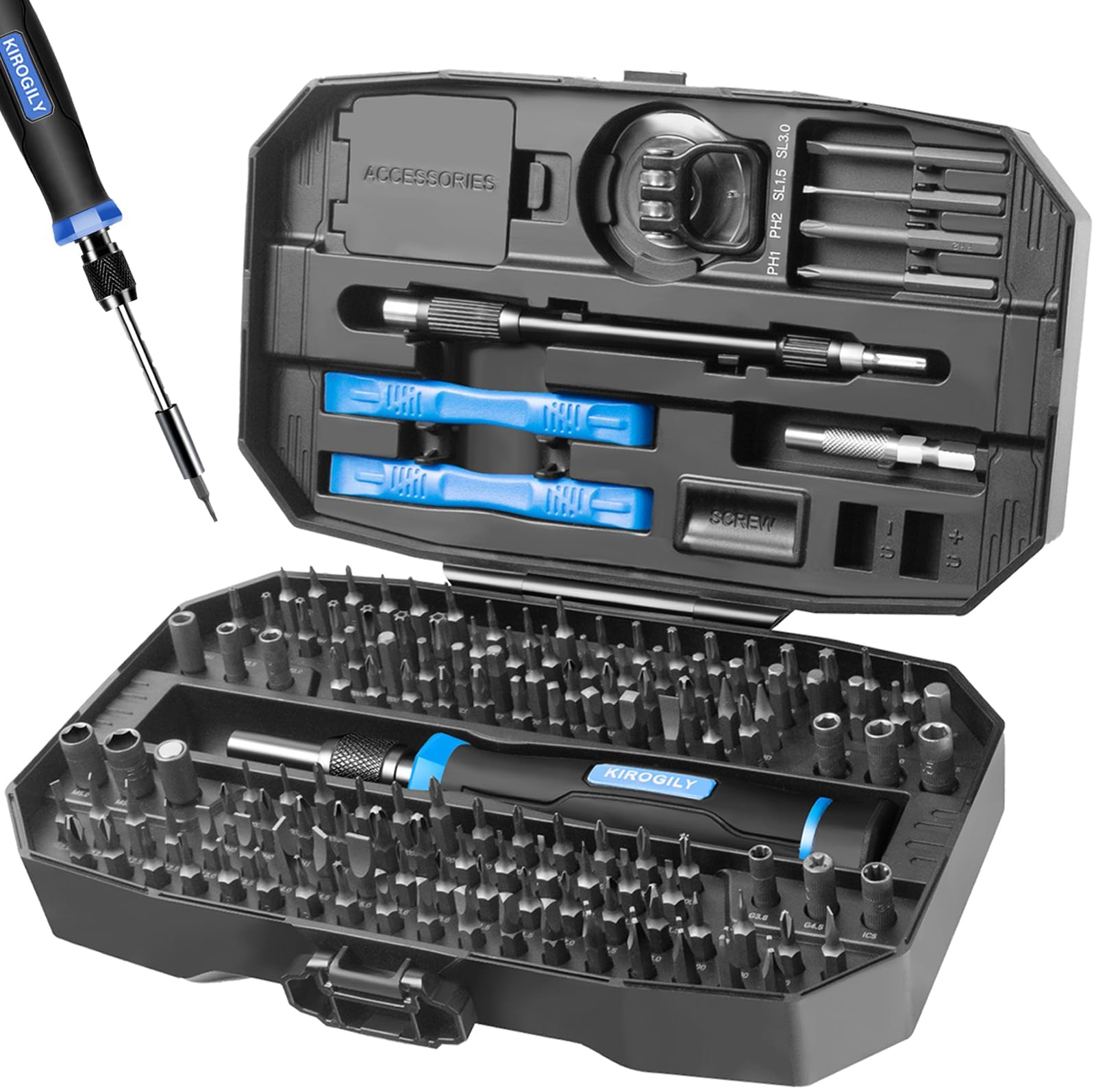 KIROGILY Precision Screwdriver Set, 154 in 1 Small Screwdriver Set, Mini Screwdriver Magnetic Repair Tool Kit for Electronics Computer PC Laptop Macbook Phone iPhone RC PS4 PS5 Nintendo Xbox(Blue)