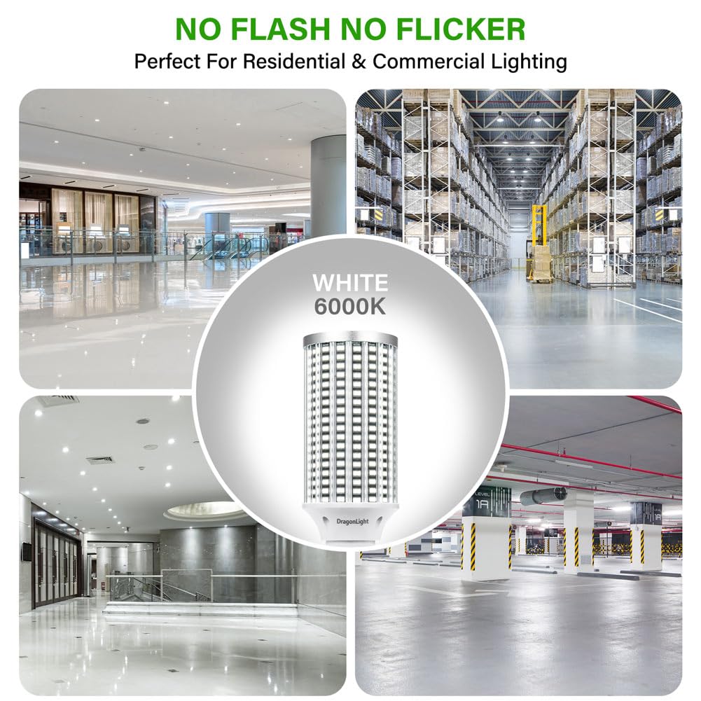 DragonLight 60W Superhelle Mais Licht LED Glühbirnen(200 Watt MH/HPS-Ersatz) - E27/E40 Edison LED Lampe - 6000K Kaltweiß 7,200LM für gewerbliche Beleuchtung - Garage Werkstatt Büro Hof(2er-Pack)