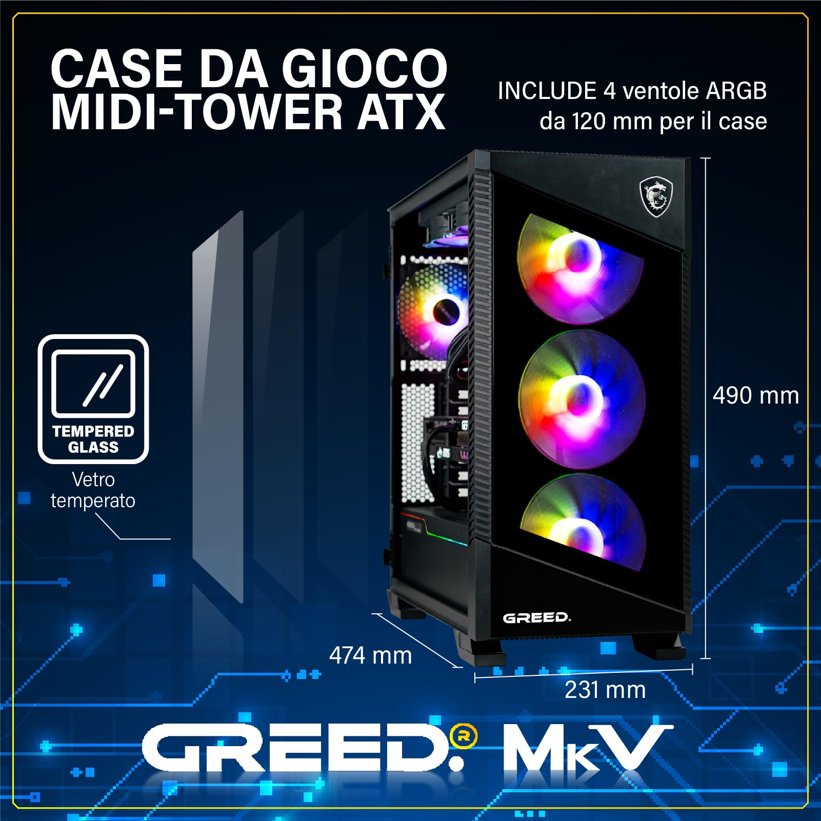 Greed® MK5 - Gaming PC - AMD Ryzen 5 9600X + RTX 5070 12GB - Computer RGB veloce + Raytracing & 4K - 5,4 GHZ - 32 GB RAM DDR5-1TB SSD - WLAN + Win11 Pro