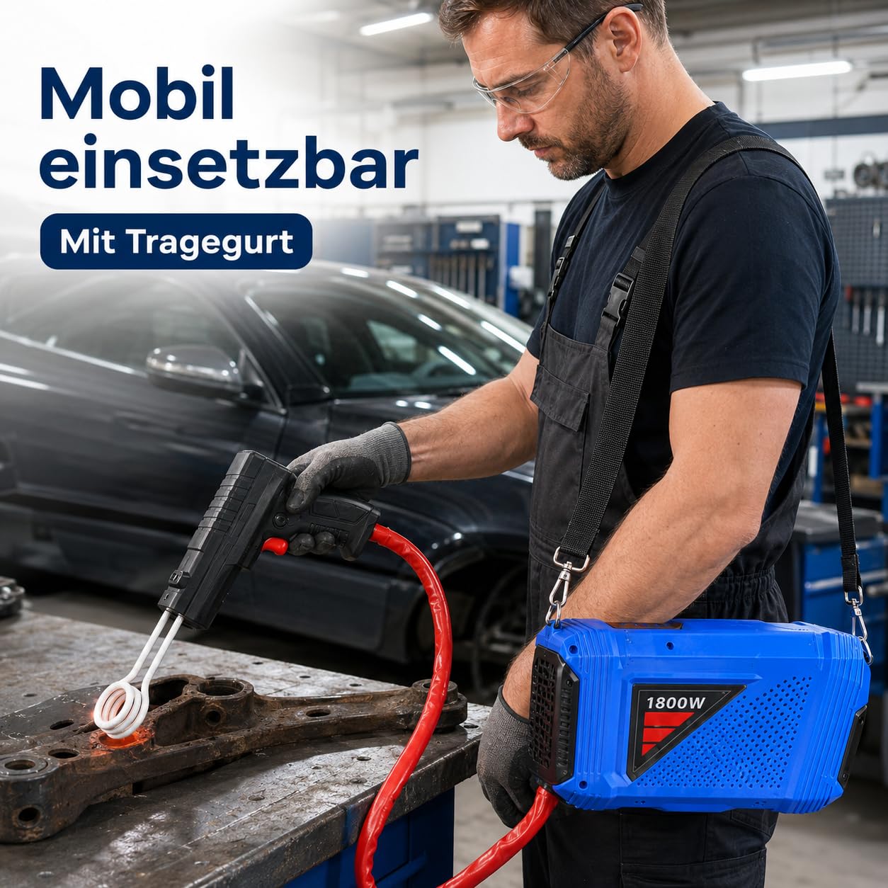Riscaldatore a induzione da 1,8 kW, riscaldatore a induzione per auto con 4 bobine riscaldanti per officina e garage, blu e nero, guidato a mano, rame per viti e dadi arrugginiti