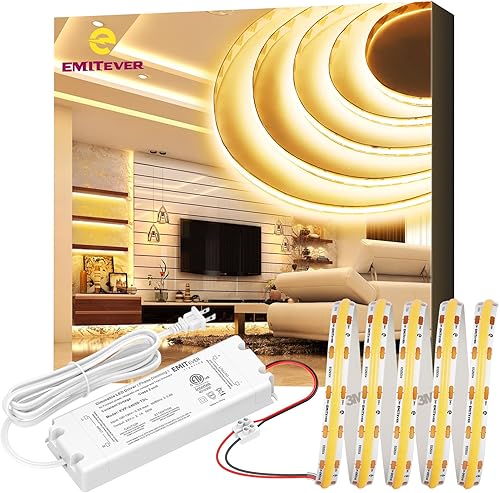 EMITEVER COB - Tira de luces LED de color blanco cálido, 3000 K de alta densidad, CC 24 V, 400 lúmenespies, 156 LEDsft, Ra 90+, IP30, 16.4 pies, 4