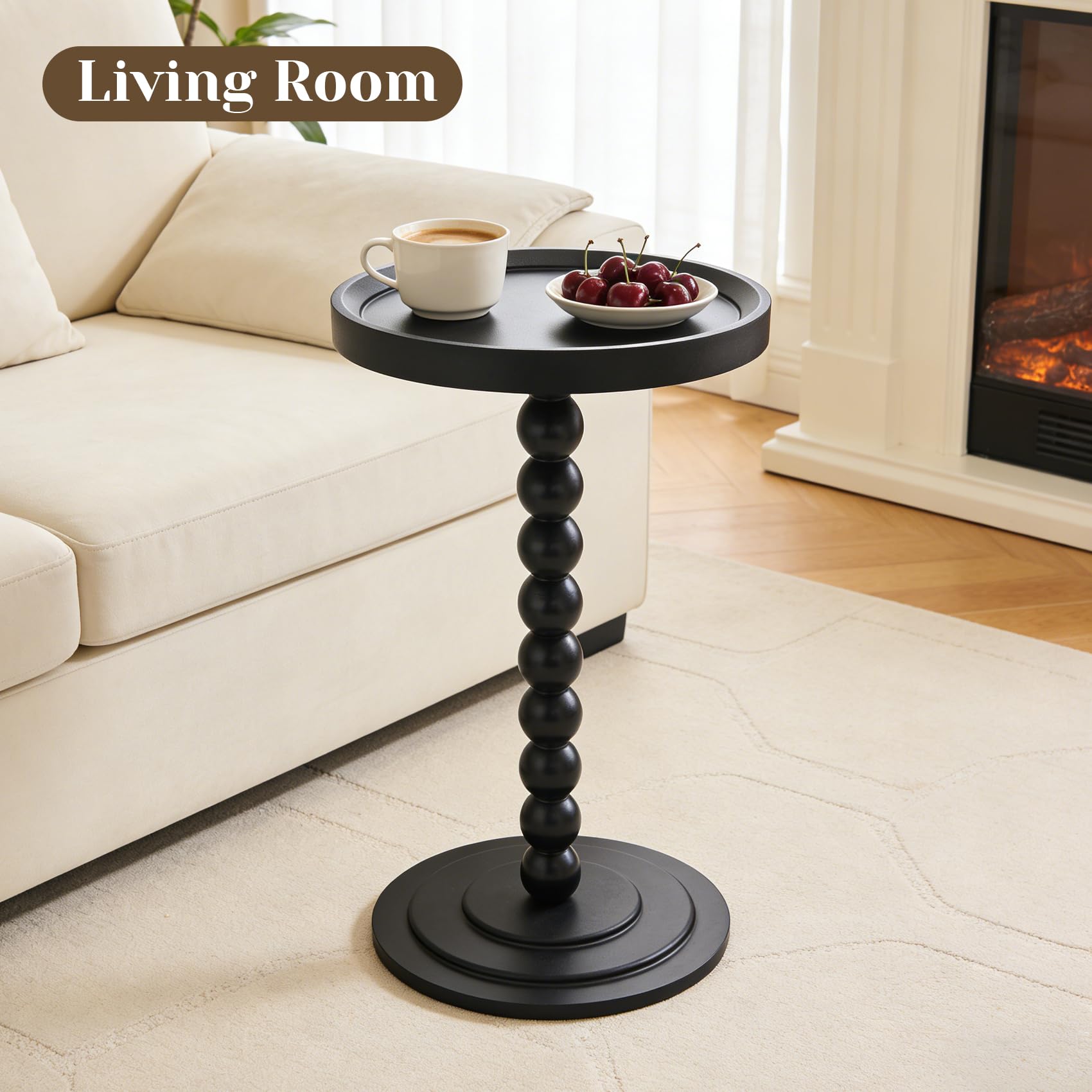 XUDREZ Petite table d'appoint moderne avec broche vintage, petite table basse ronde pour salon, chambre à coucher, canapé, baignoire (noir)