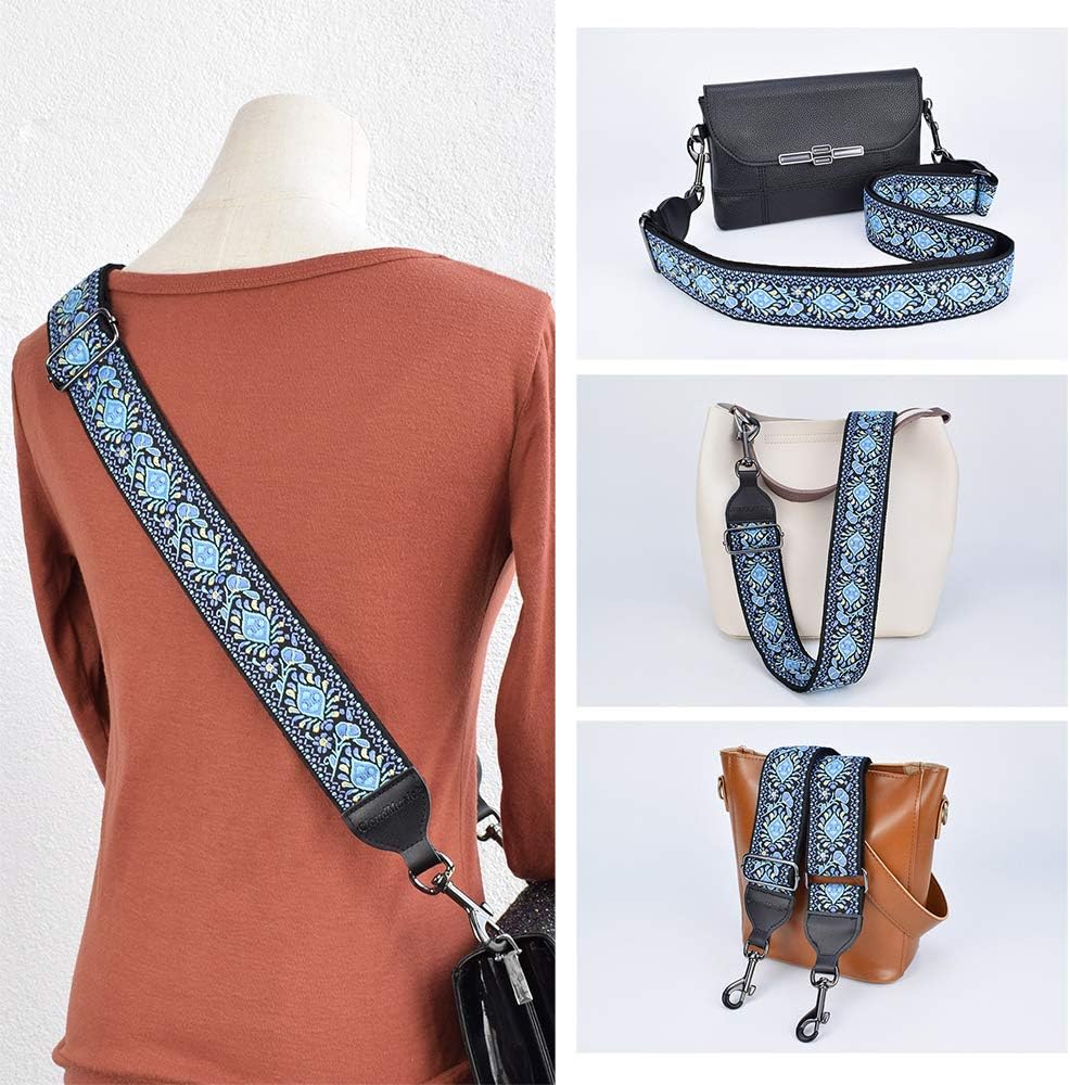CLOUDMUSIC Purse Banjo Strap Guitar Strap For Handbag Purse Jacquard Woven With Leather Ends And Metal Clips(Blue Pattern)