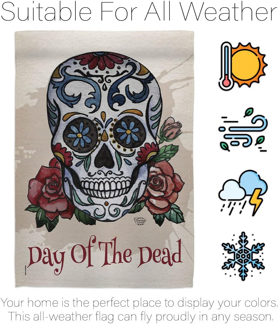 Day of the Dead House Flag - Pack Fall Dia De Los Muertos Fiesta Mexican Party Autumntime Support Our Troops - Decoration Banner Small Garden Yard Gift Double-Sided Made In USA 28 X 40