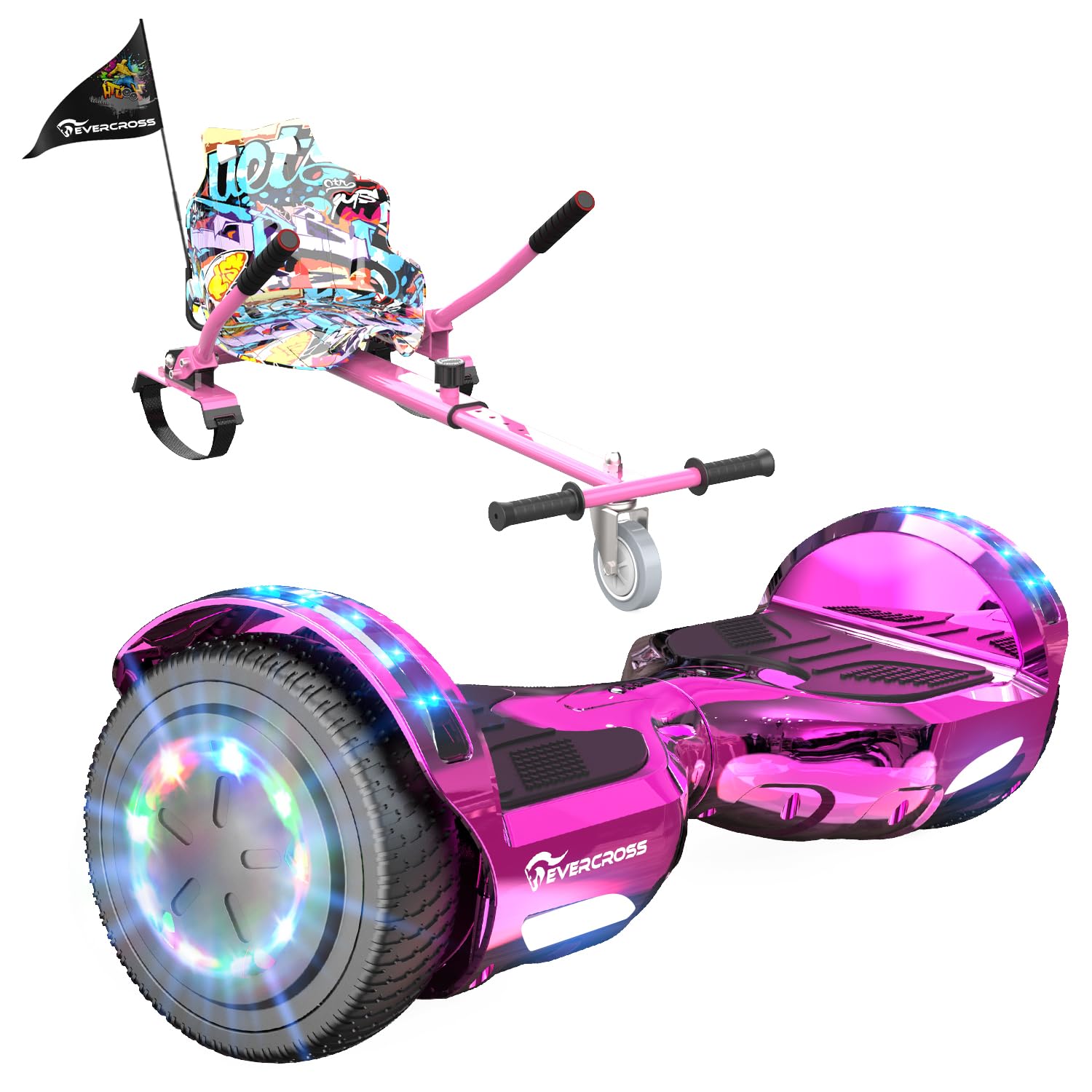 EVERCROSS Hover Board Kids, Hoverboards with Seat Attachment Hoverkart, 6.5" Self Balancing Scooters, Hoverboards Bluetooth with LED Lights, Ideal Hover Board for Kids Teenagers Adults Pink