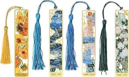 4 Pezzi Segnalibro Metallo Design Incavo Stile Pittura a Olio Van Gogh con Nappa Segnalibri Vintage Personalizzato per Amanti dei Libri Donna Lettori Insegnanti Regalo
