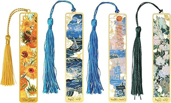 4 Pezzi Segnalibro Metallo Design Incavo Stile Pittura a Olio Van Gogh con Nappa Segnalibri Vintage Personalizzato per Amanti dei Libri Donna Lettori Insegnanti Regalo