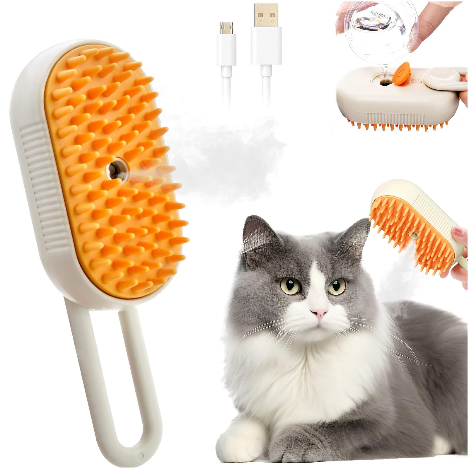 Cepillo De Vapor Para Gatos,Cepillo Vapor Para Perro 3 En 1,Steamy Cat Brush,Cepillo De Vapor Multifuncional,Cepillo De Vapor Autolimpiante Para Gatos Para Perros De Pelo Largo o Corto.