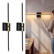 Wall Sconces Battery Operated Set of 2,360° Rotatable No Wiring Required Wall Lights,IR Remote 3000K-6000K CCT Brightness Adjustable, Black Wall Lamp for Bedroom Living Room Hallway